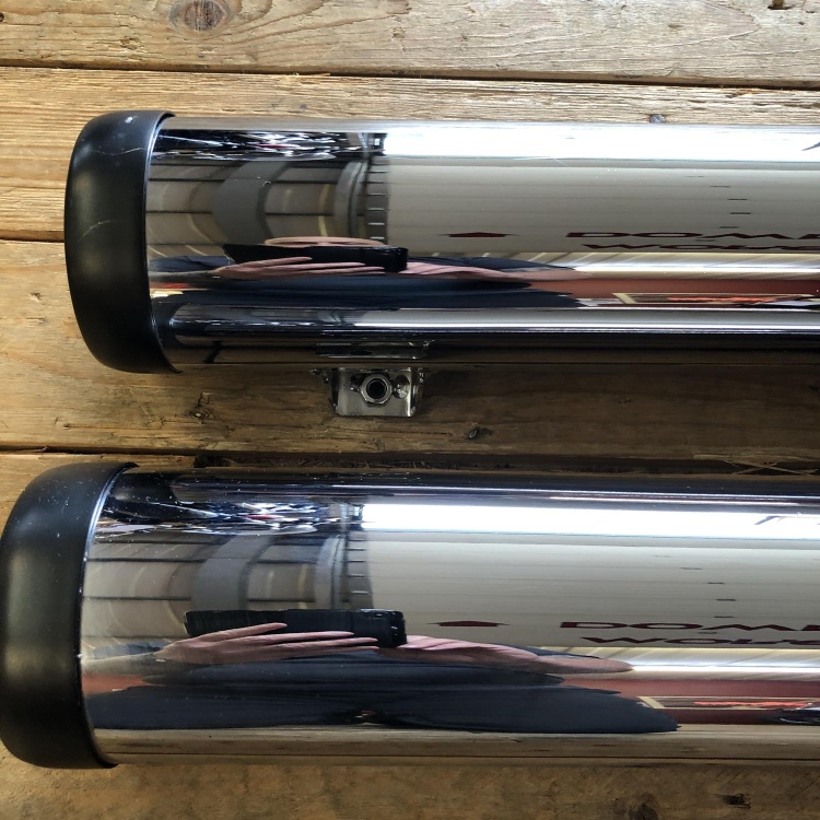 Indian Scout chrome silencers with drilled baffles